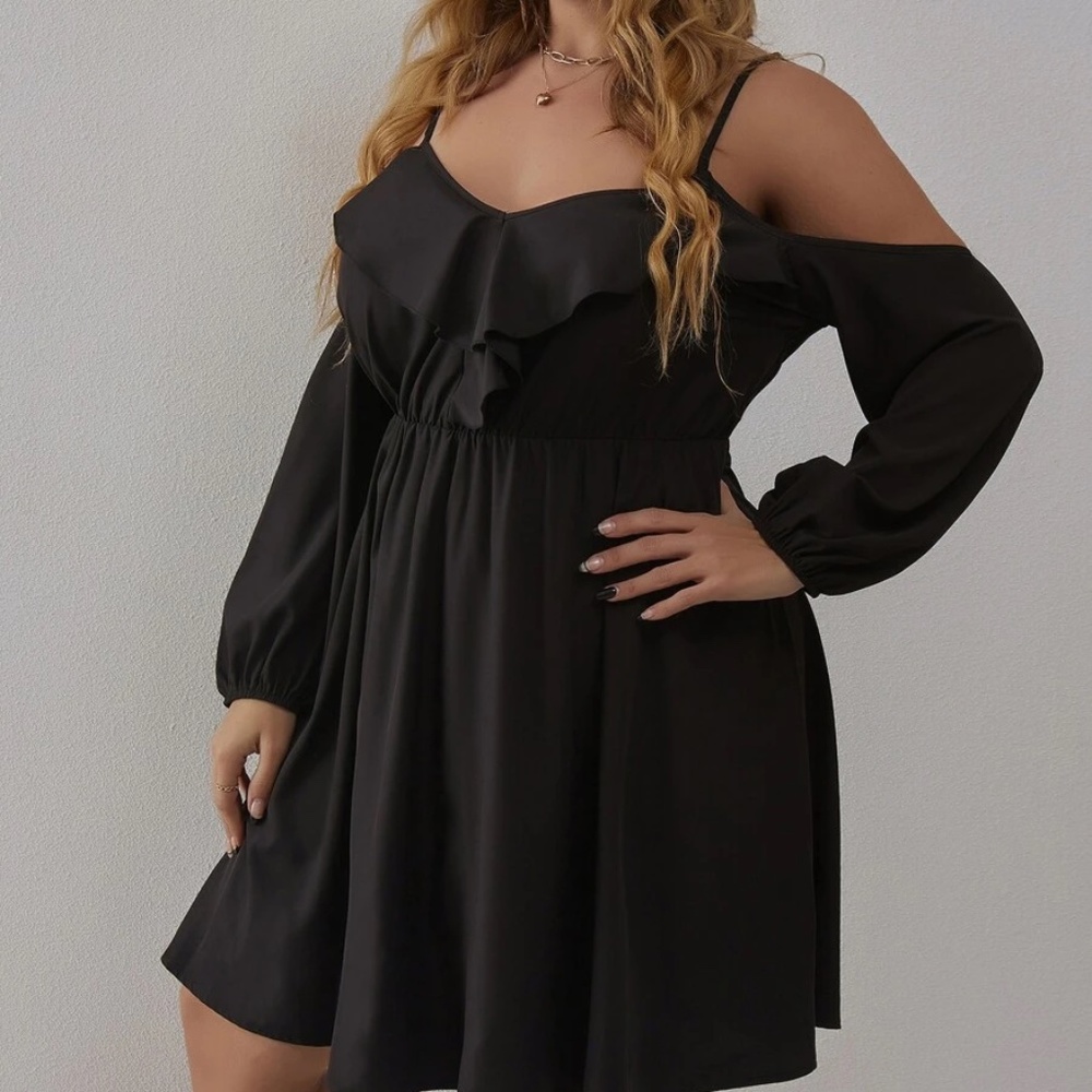 Plus Cold Shoulder Ruffle Mini Dress - Picture 1 of 5